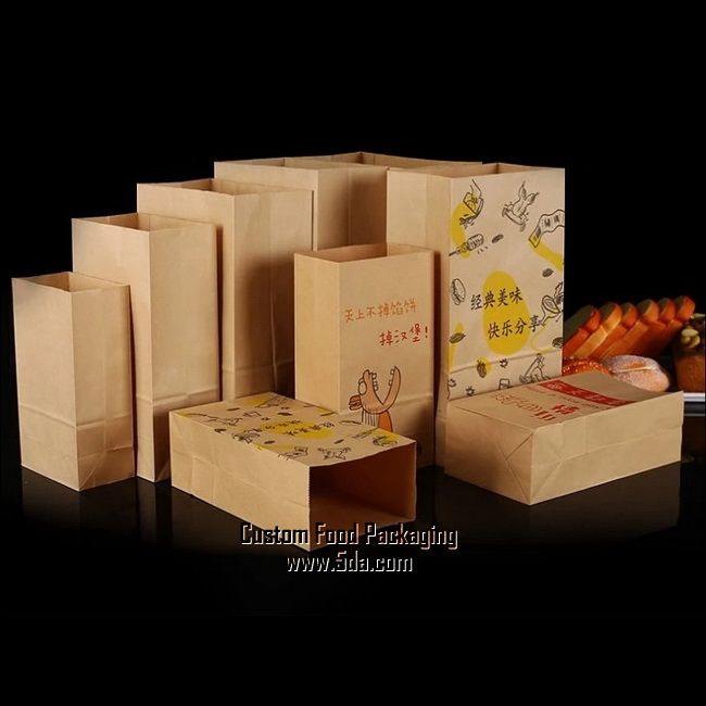 Custom Brown Kraft Food Grease proof Paper Bag,Packaging Storage Paper Bags,Takeout Food Packaging